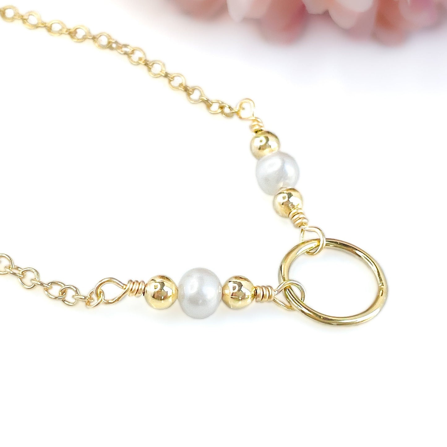 White Pearl and Gold Cluster Circle Adjustable Bracelet