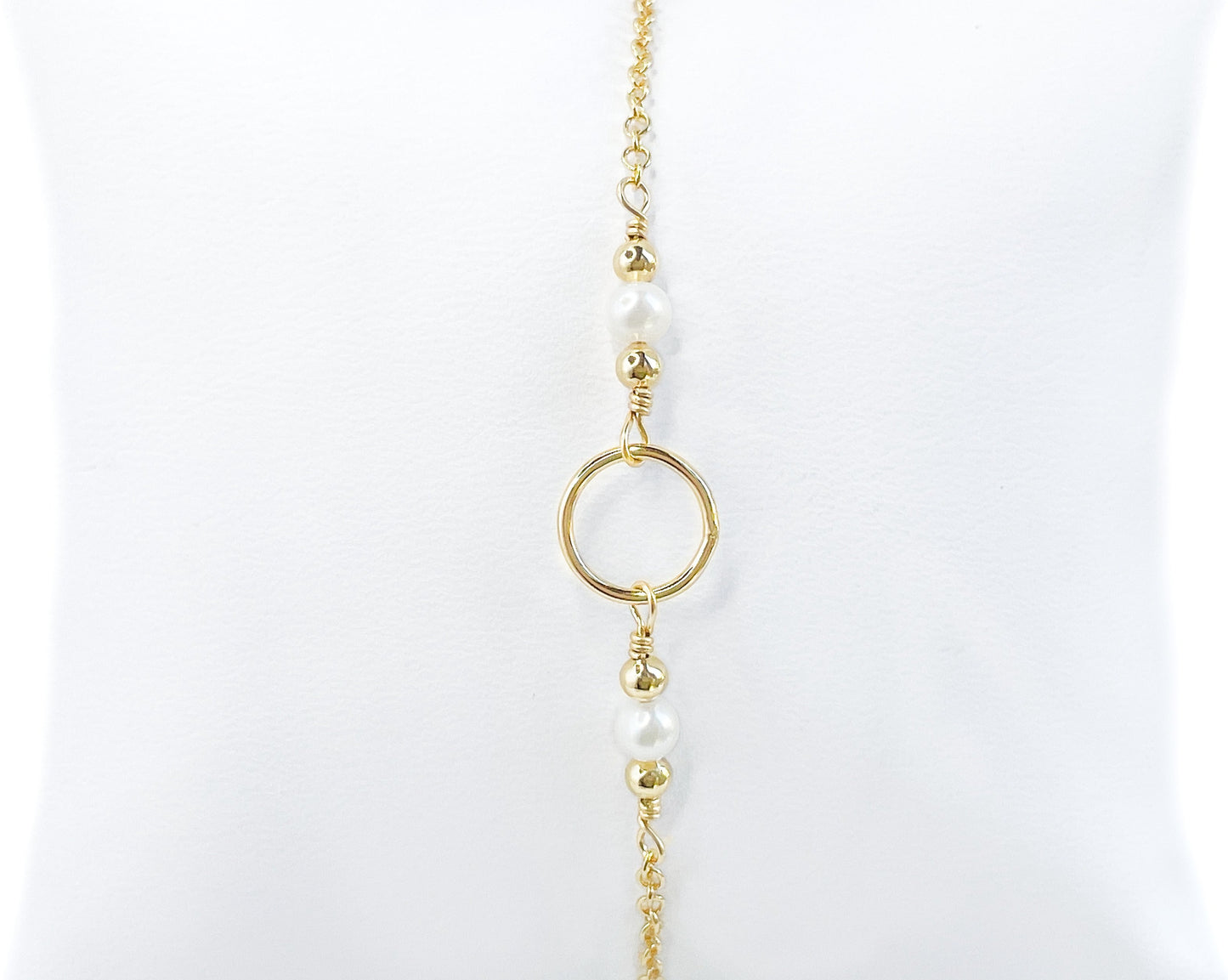 White Pearl and Gold Cluster Circle Adjustable Bracelet