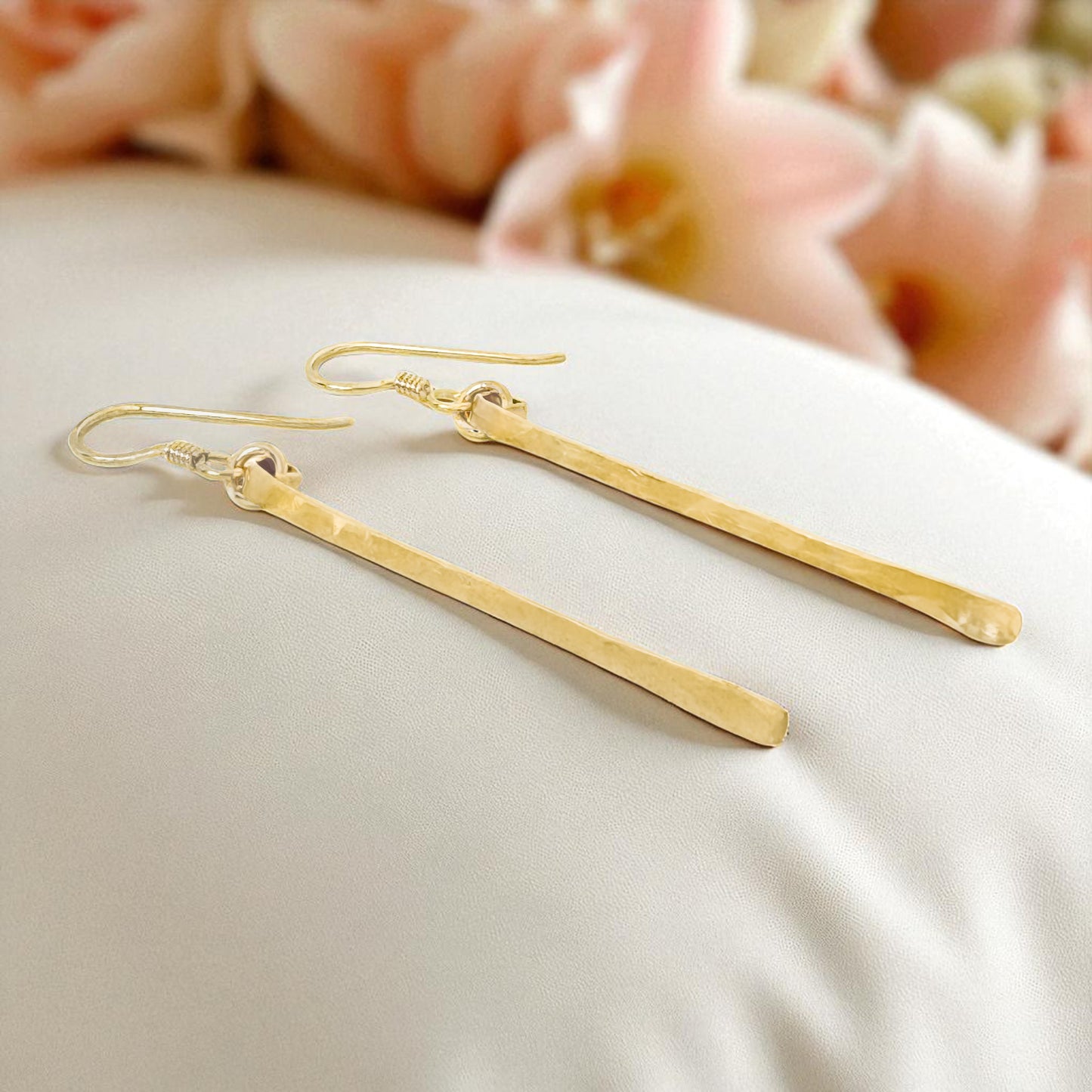 Gold Petite Hammered Bar Earrings