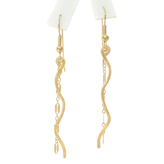 Gold Long Wave Chain Dangle Earrings