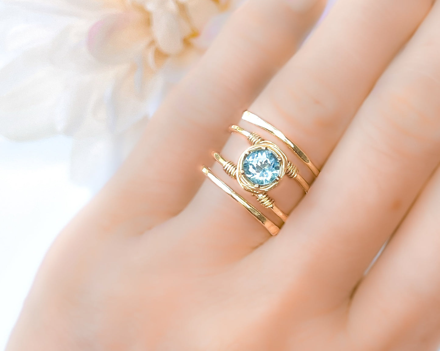 Swiss Blue Topaz Gold Wire Spiral Ring