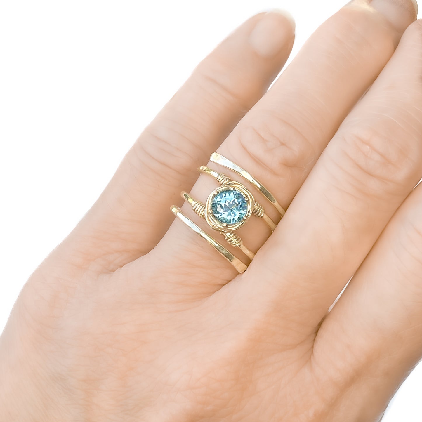 Swiss Blue Topaz Gold Wire Spiral Ring