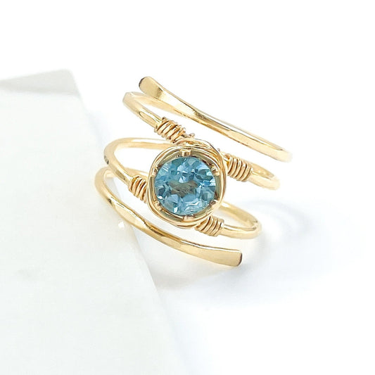 Swiss Blue Topaz Gold Wire Spiral Ring