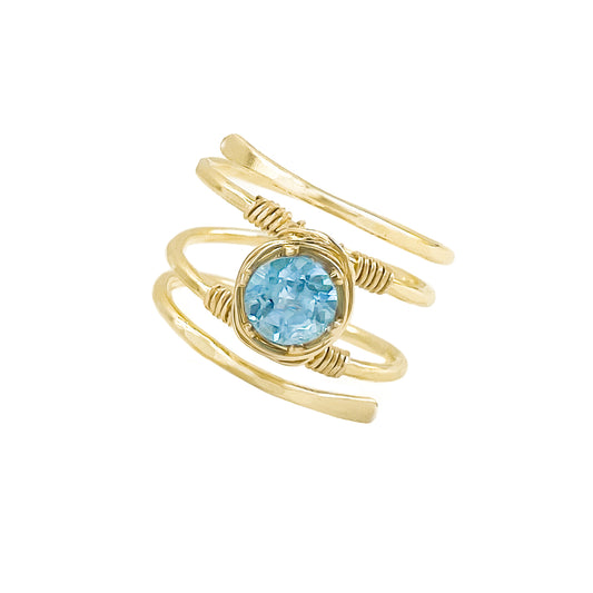 Swiss Blue Topaz Gold Wire Spiral Ring