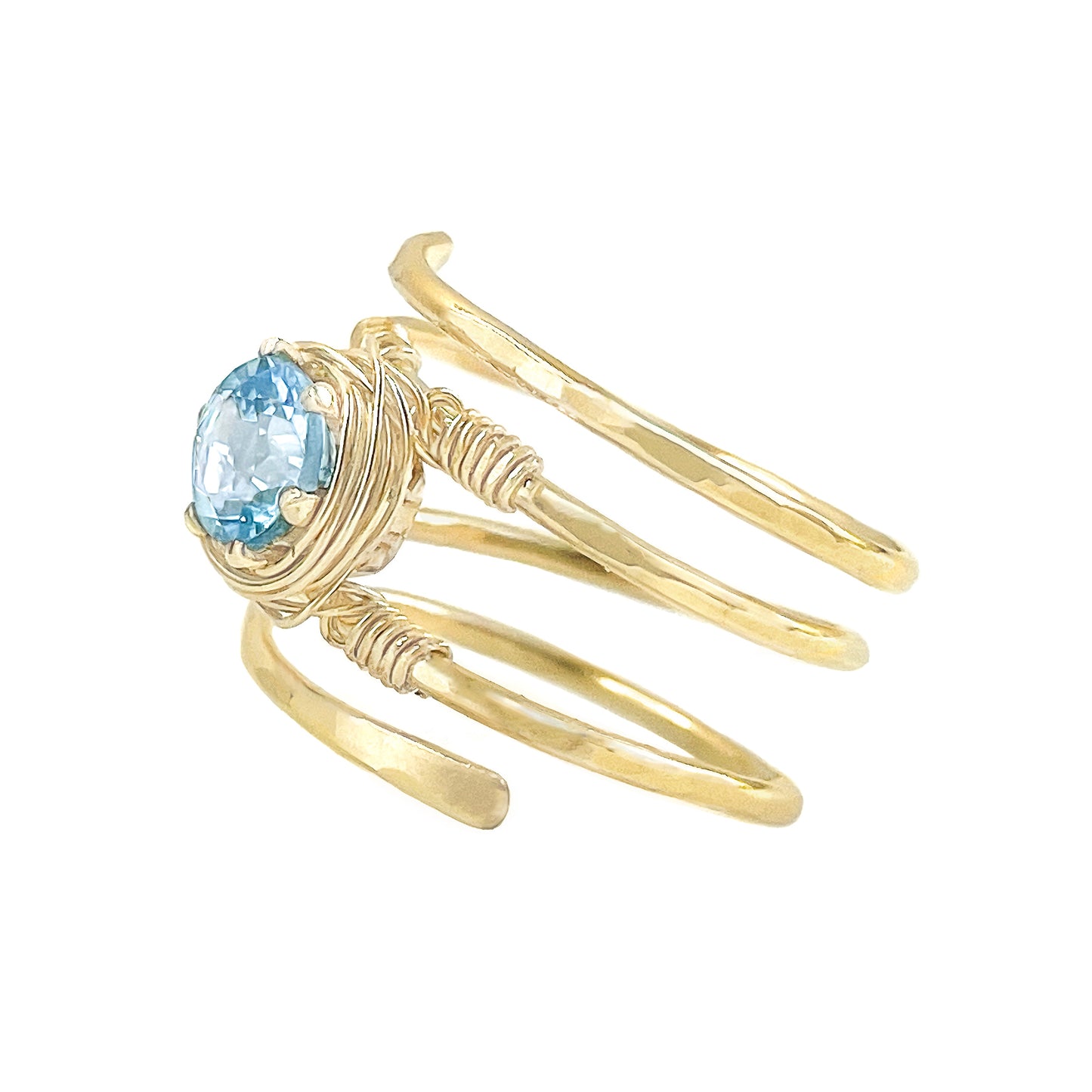 Swiss Blue Topaz Gold Wire Spiral Ring