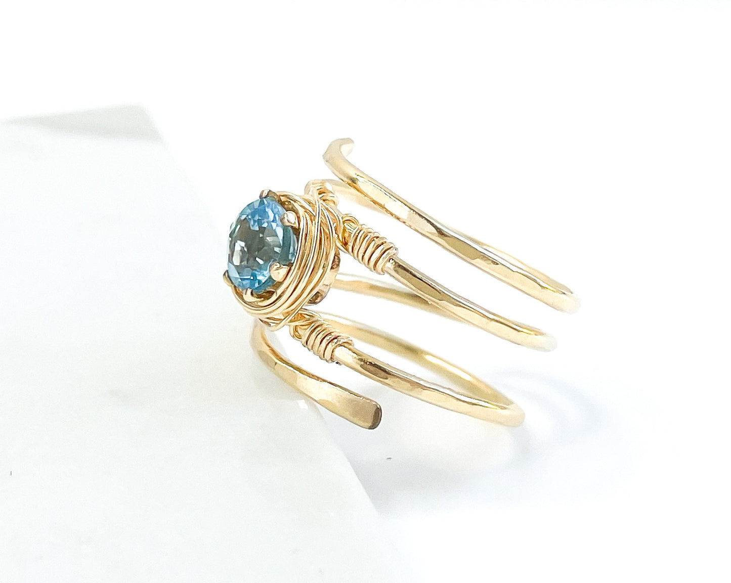 Swiss Blue Topaz Gold Wire Spiral Ring