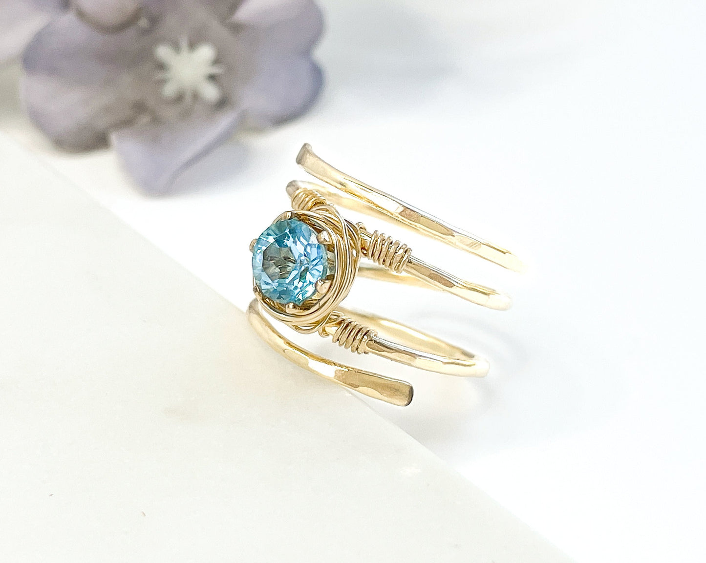 Swiss Blue Topaz Gold Wire Spiral Ring