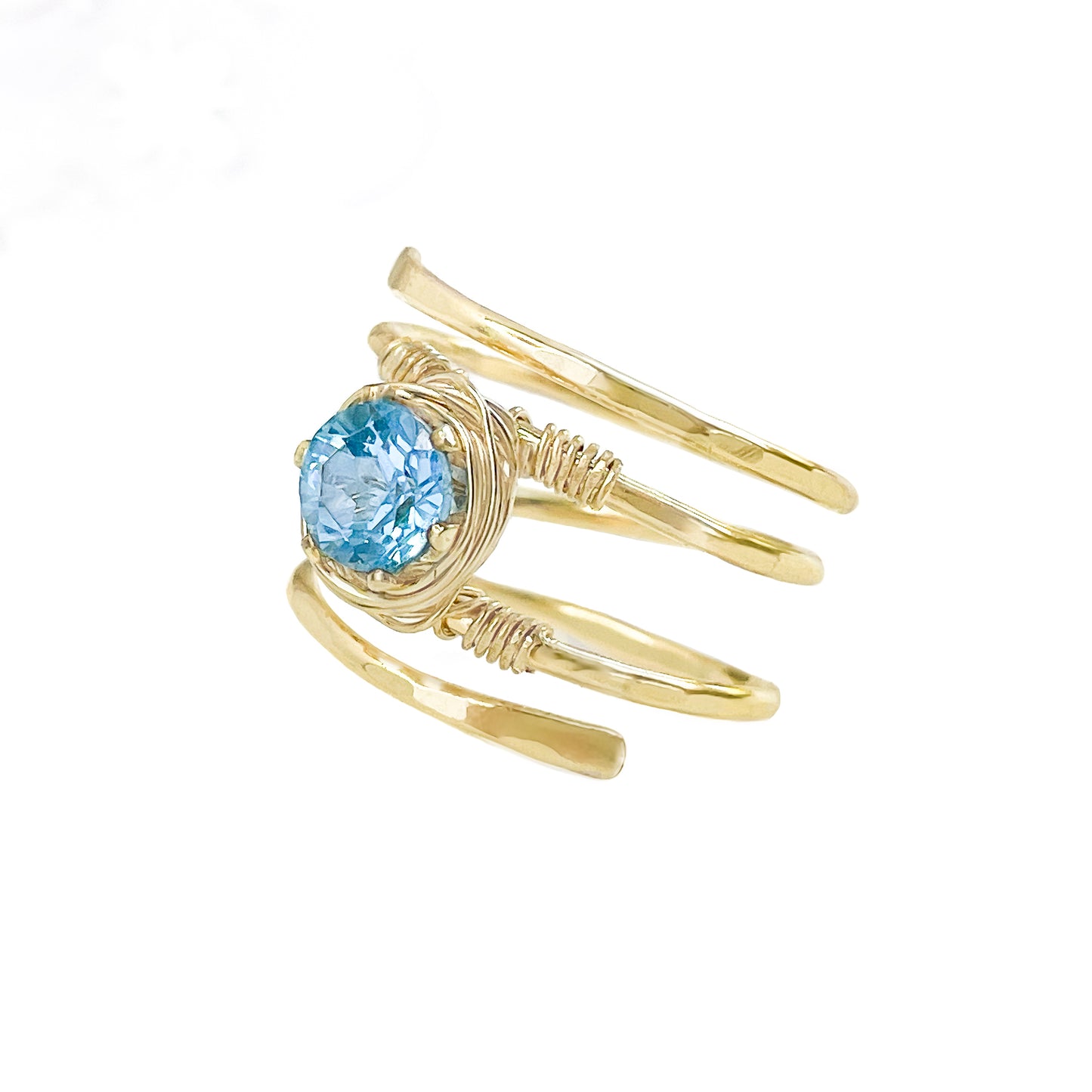 Swiss Blue Topaz Gold Wire Spiral Ring