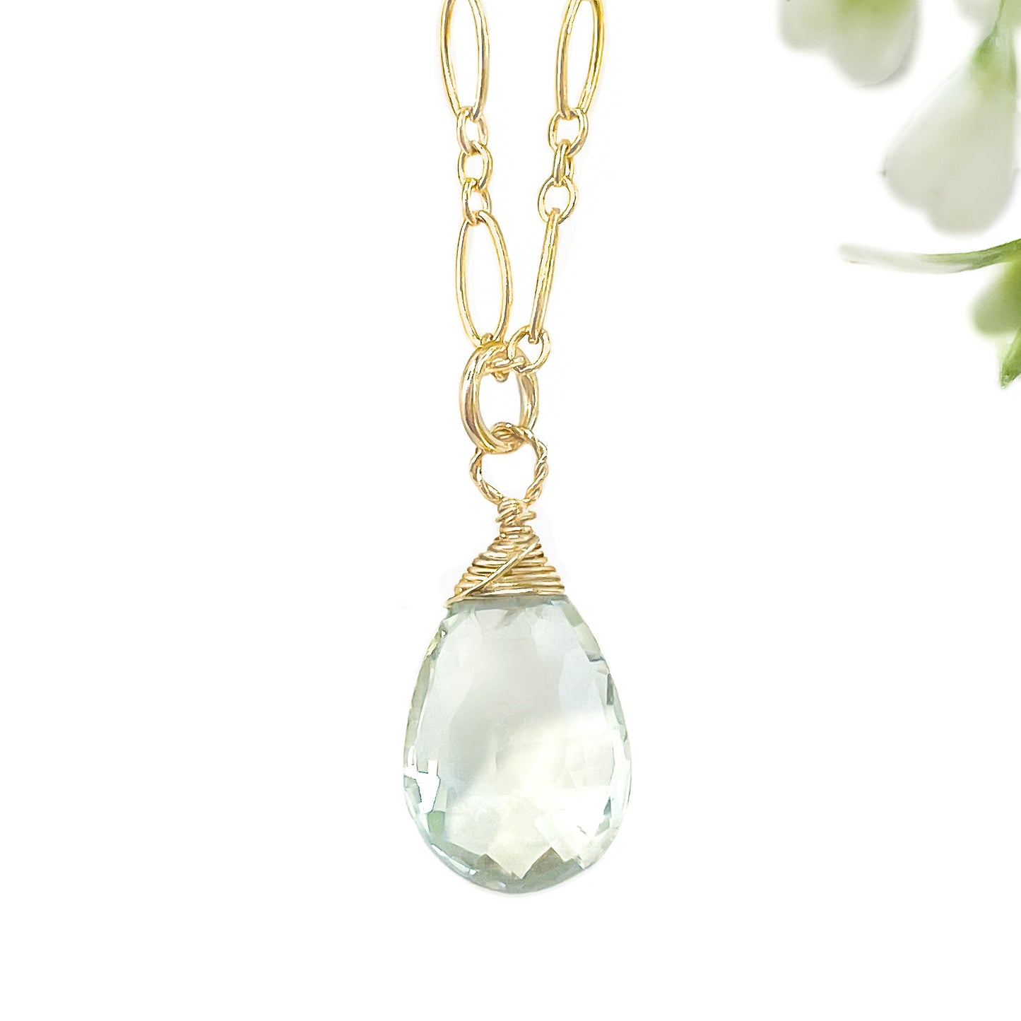 Green Amethyst Wire Wrapped Briolette Necklace