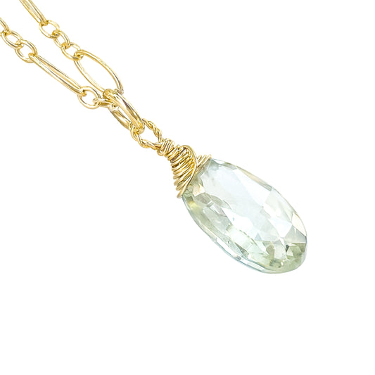 Green Amethyst Wire Wrapped Briolette Necklace