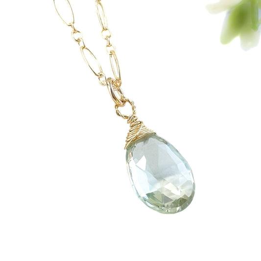 Green Amethyst Wire Wrapped Briolette Necklace