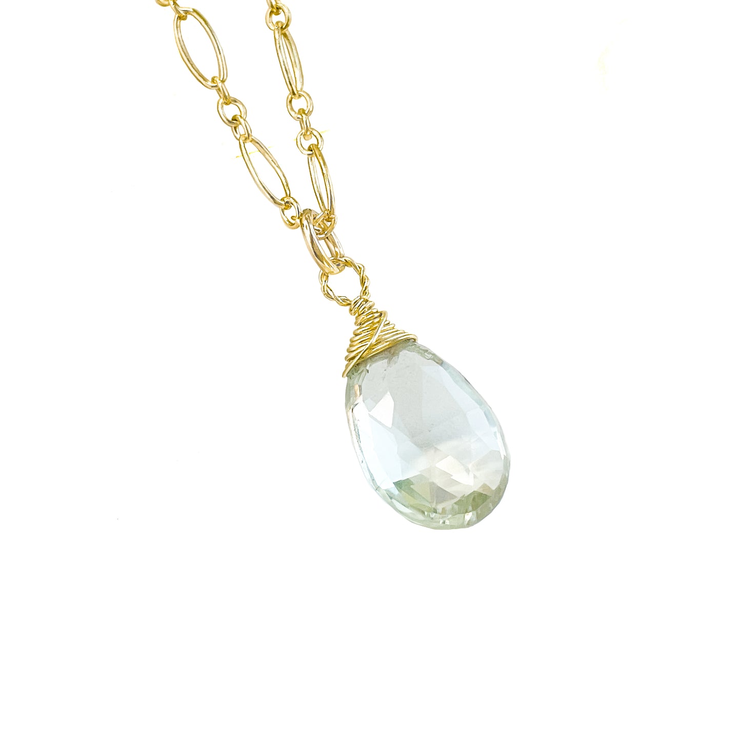 Green Amethyst Wire Wrapped Briolette Necklace