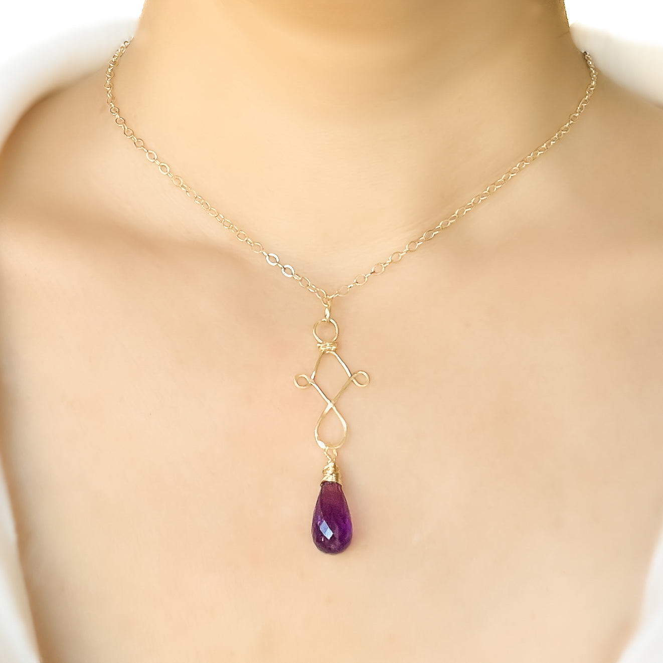 Purple Amethyst Briolette Drop Necklace