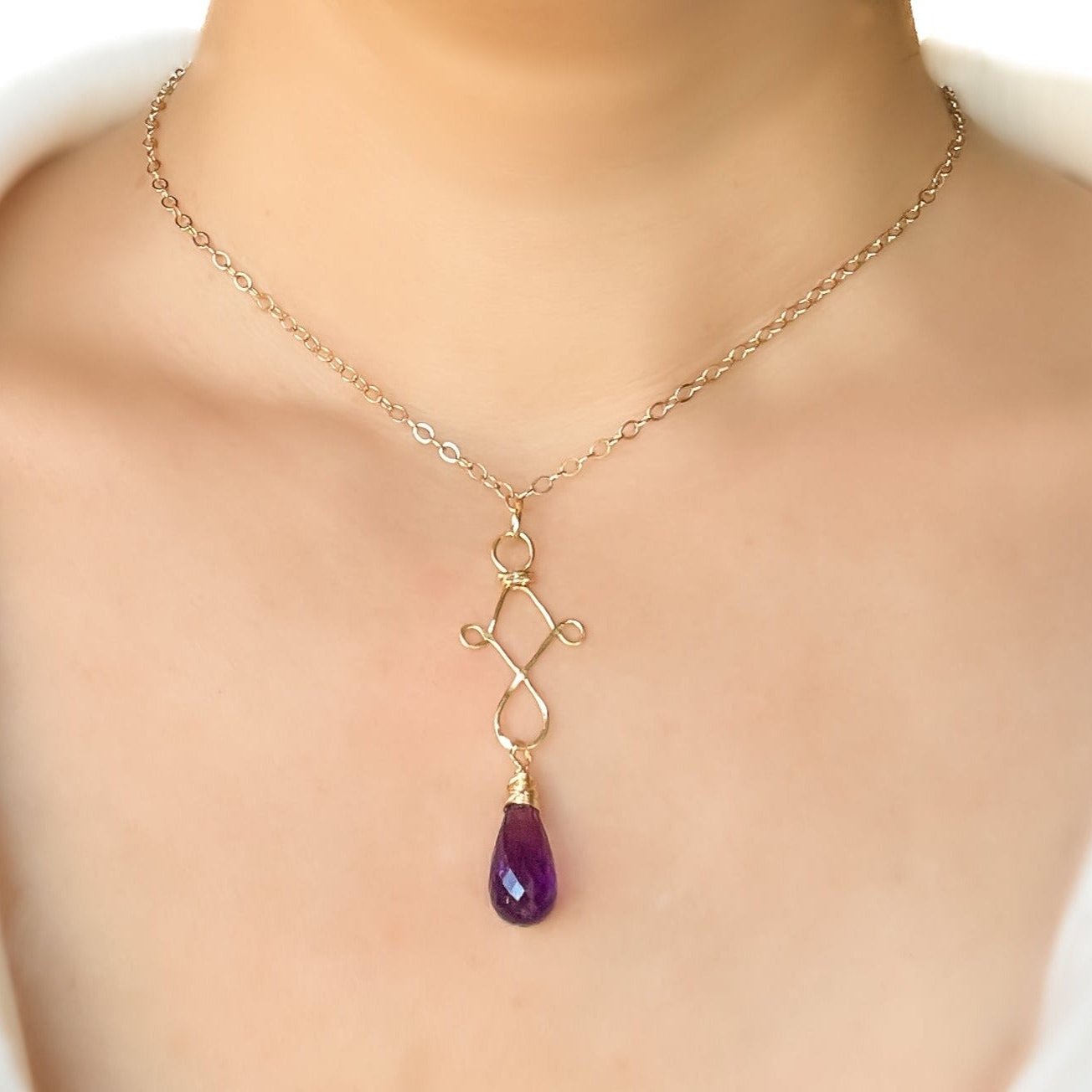 Purple Amethyst Briolette Drop Necklace