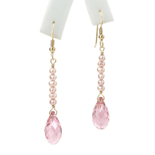 Swarovski Pink Crystal and Pearl Dangle Earrings