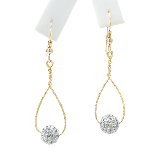 Gold Dangle Earrings with Pave Crystal Bead