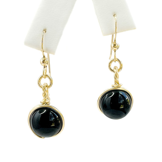 Black Onyx Halo Dangle Earrings