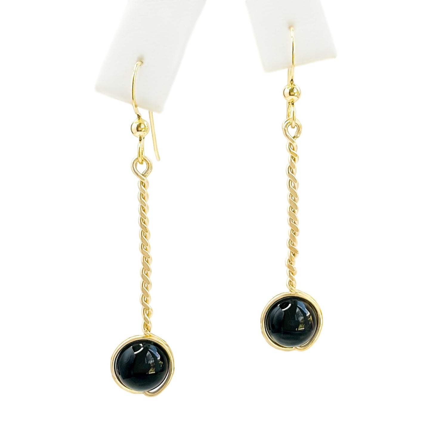 Black Onyx Long Twisted Earrings