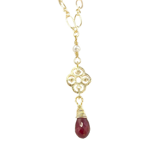 Ruby Briolette Drop Pendant Necklace