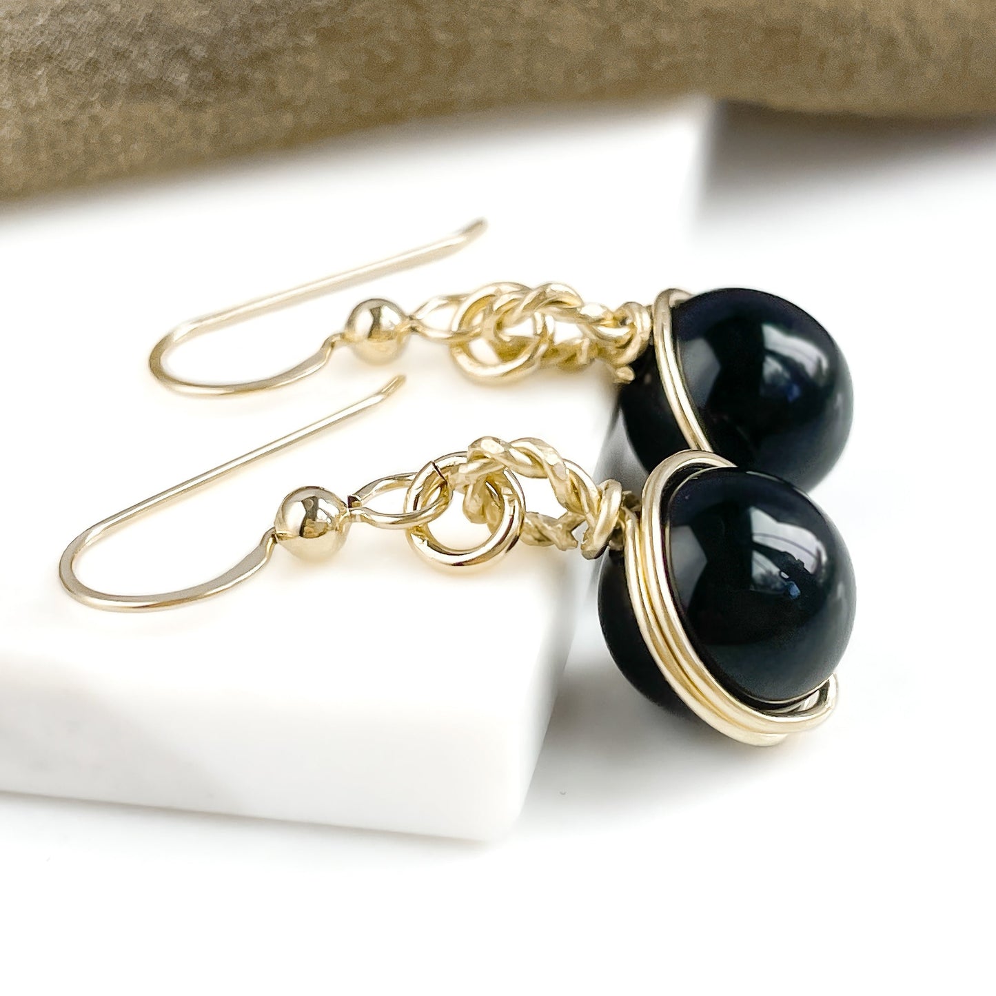 Black Onyx Halo Dangle Earrings