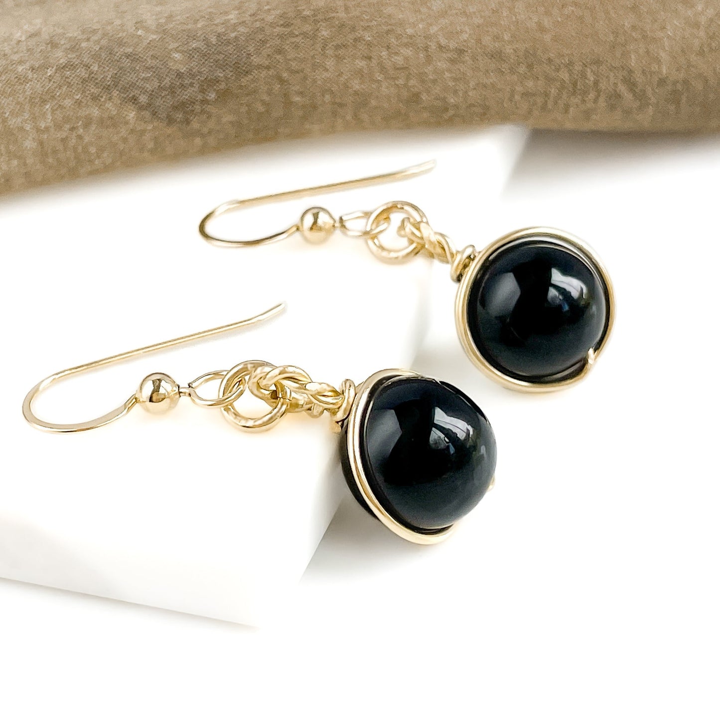 Black Onyx Halo Dangle Earrings