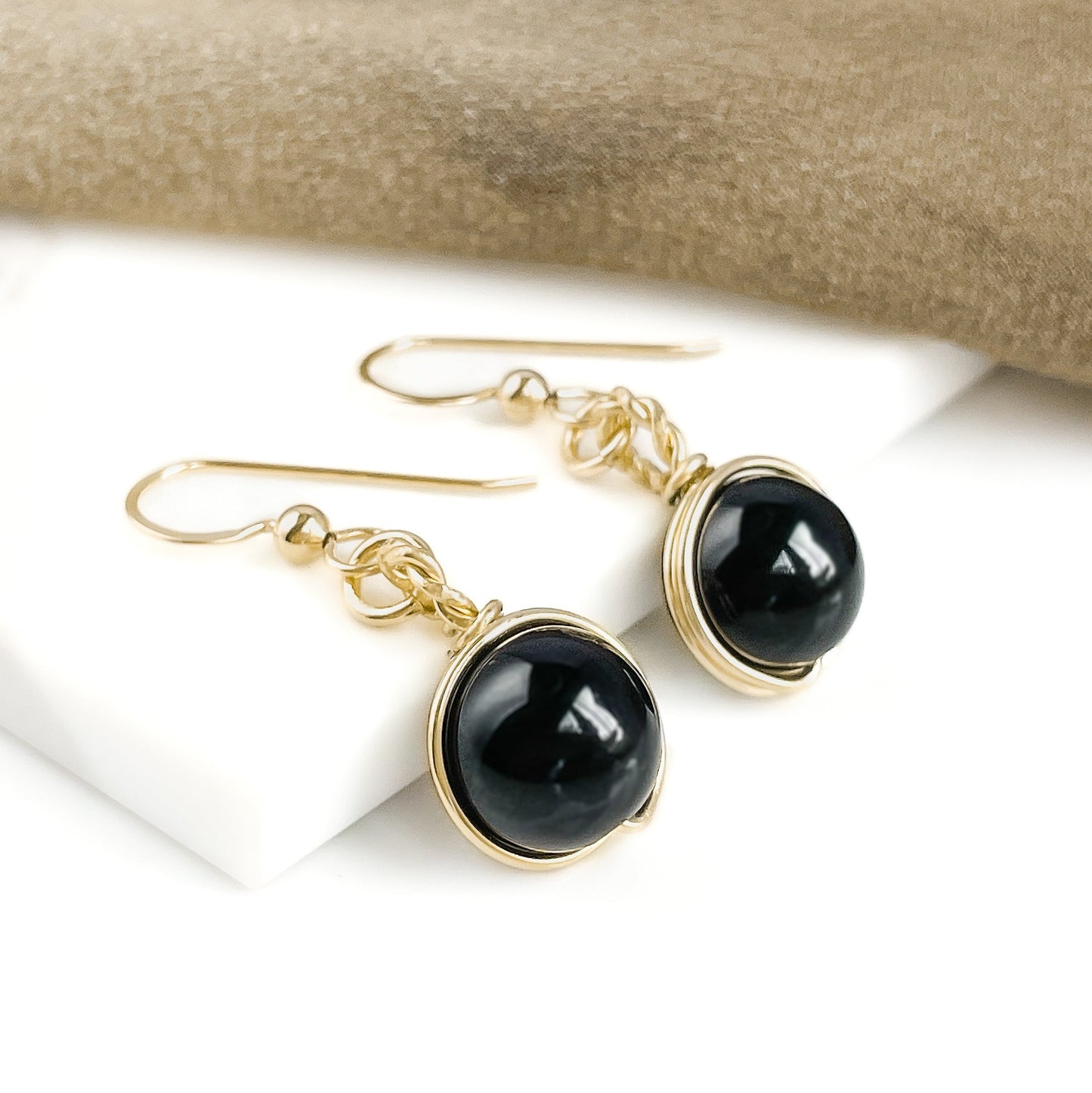 Black Onyx Halo Dangle Earrings