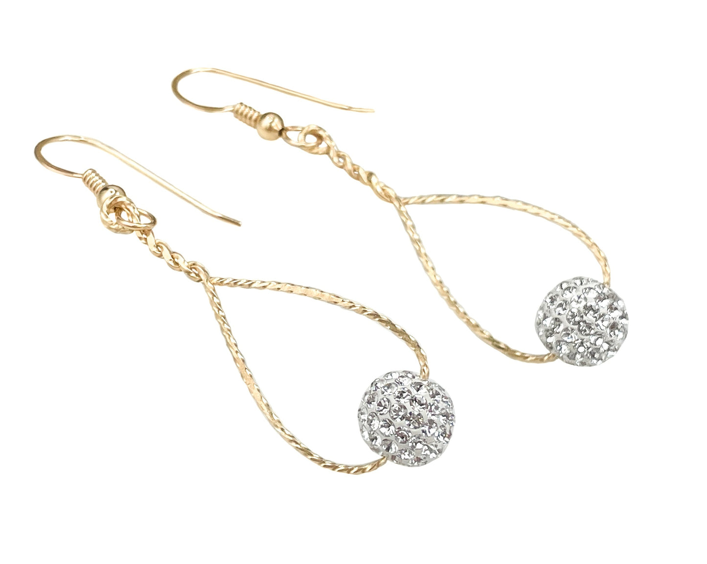 Gold Dangle Earrings with Pave Crystal Bead