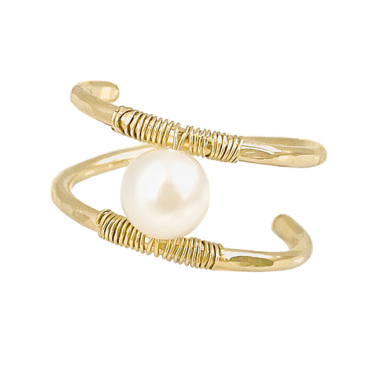 Freshwater Pearl Double Banded Gold Ring