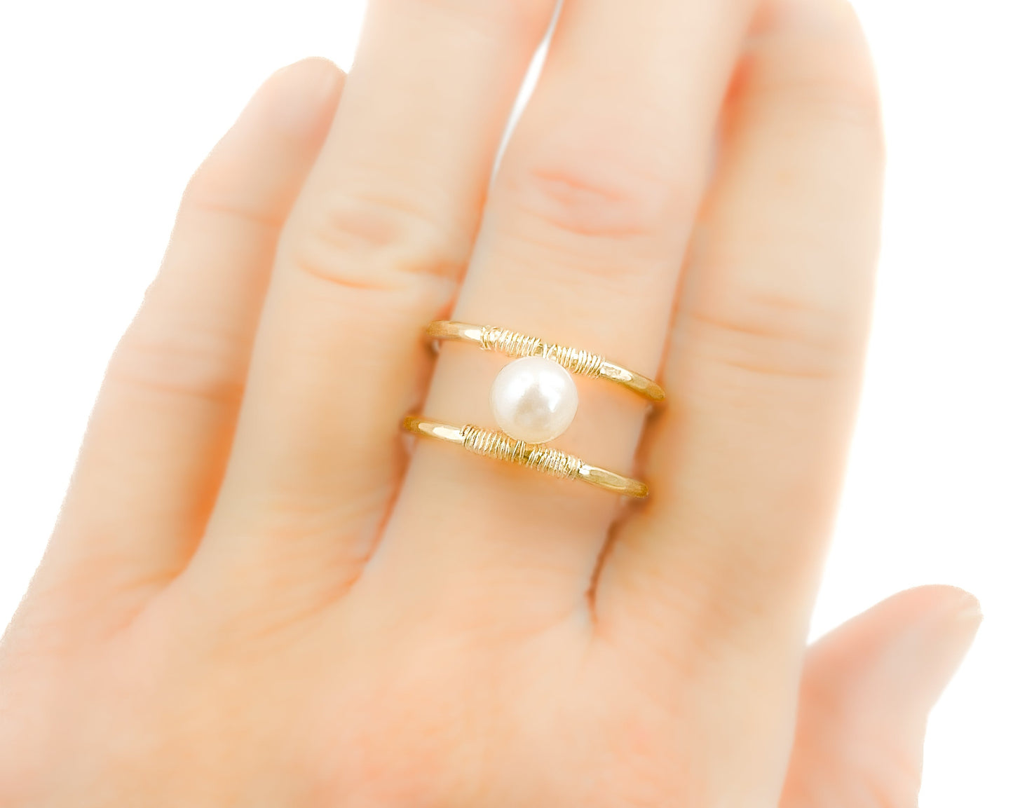 Freshwater Pearl Double Banded Gold Ring