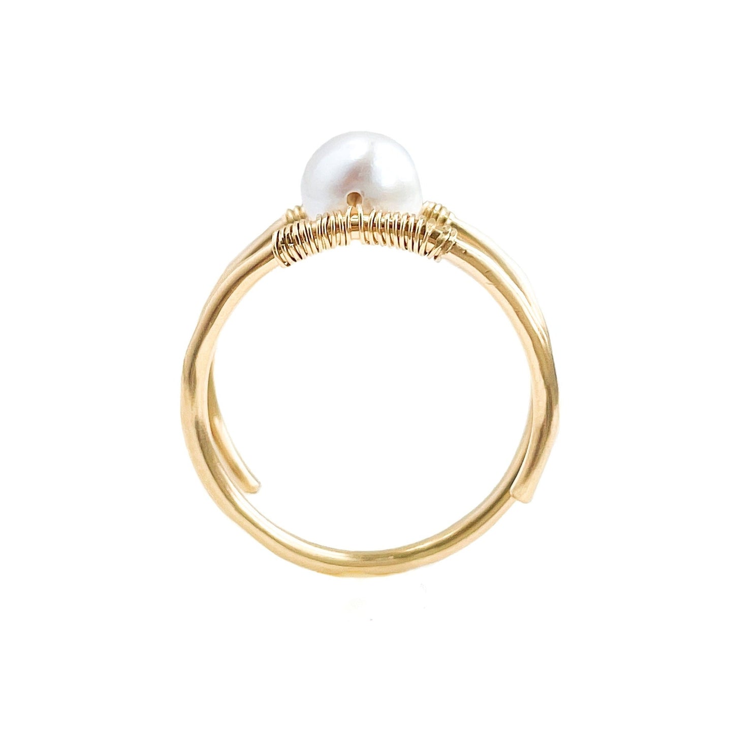 Freshwater Pearl Double Banded Gold Ring