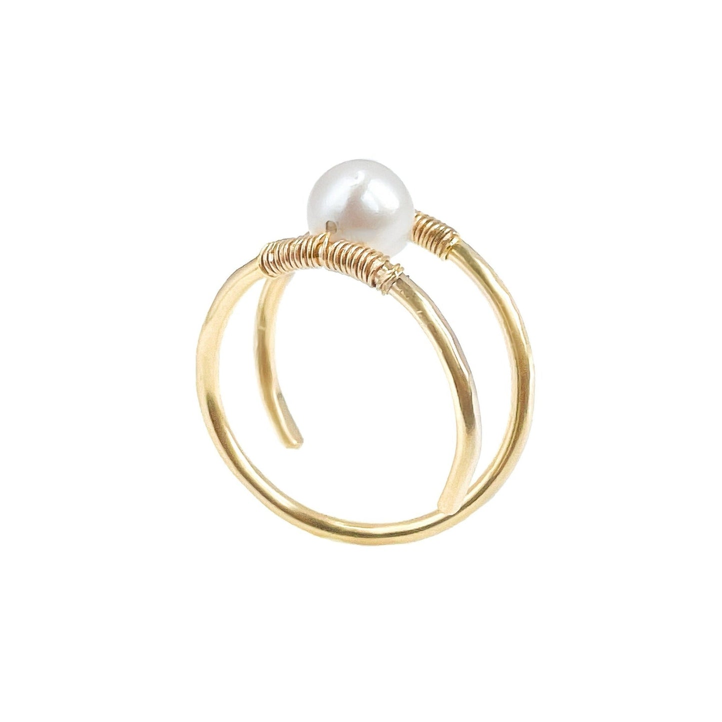 Freshwater Pearl Double Banded Gold Ring