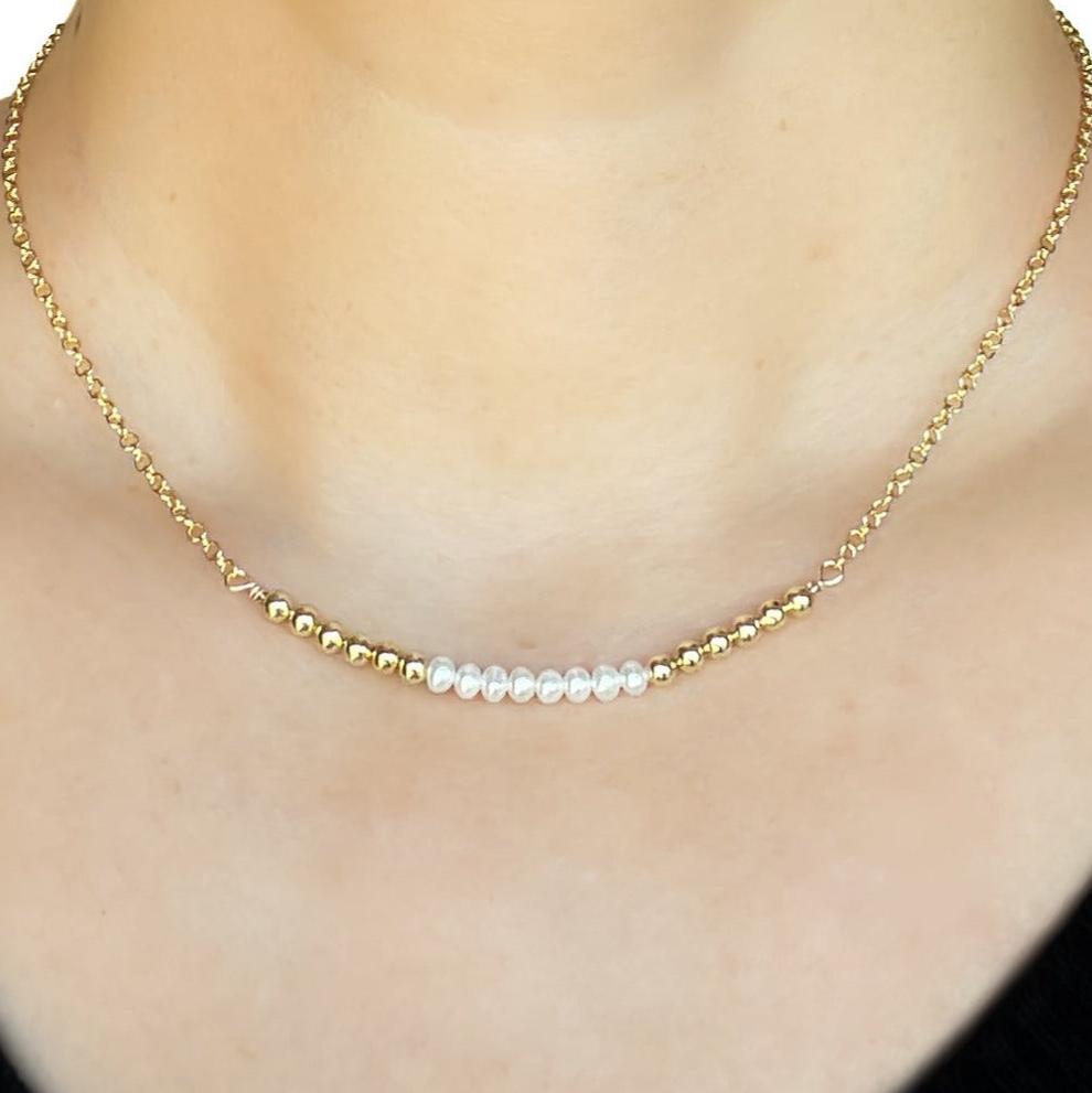 Gold and Pearl Beaded Choker Necklace