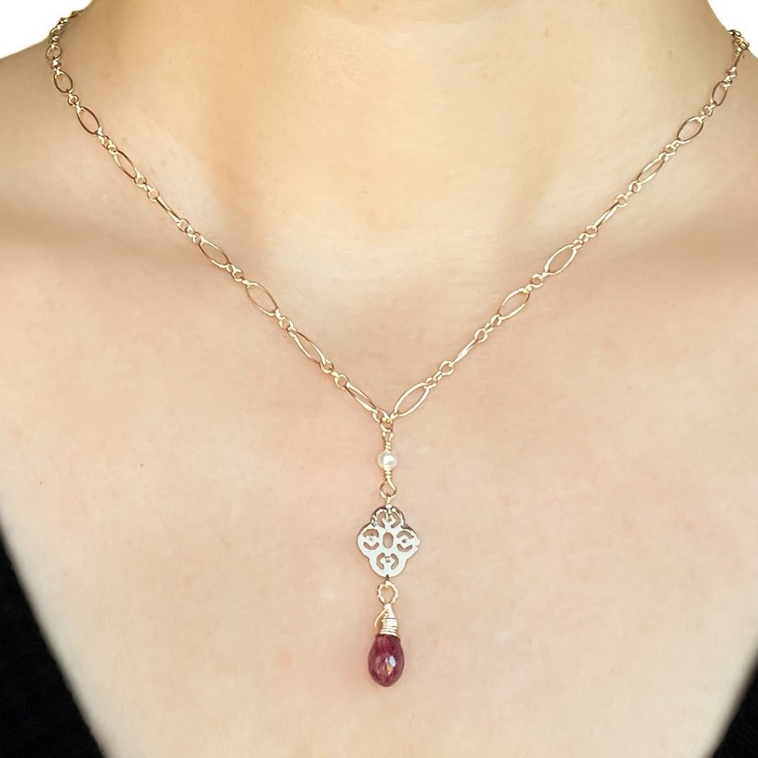 Ruby Briolette Drop Pendant Necklace