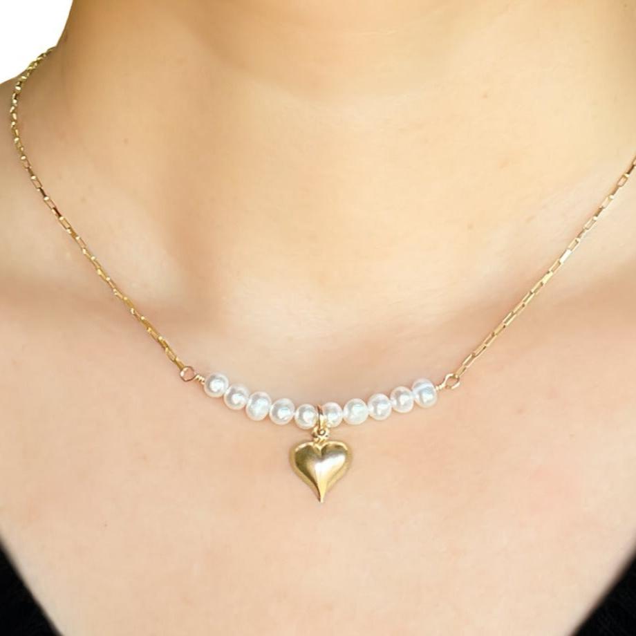 Freshwater Pearl and Heart Charm Necklace