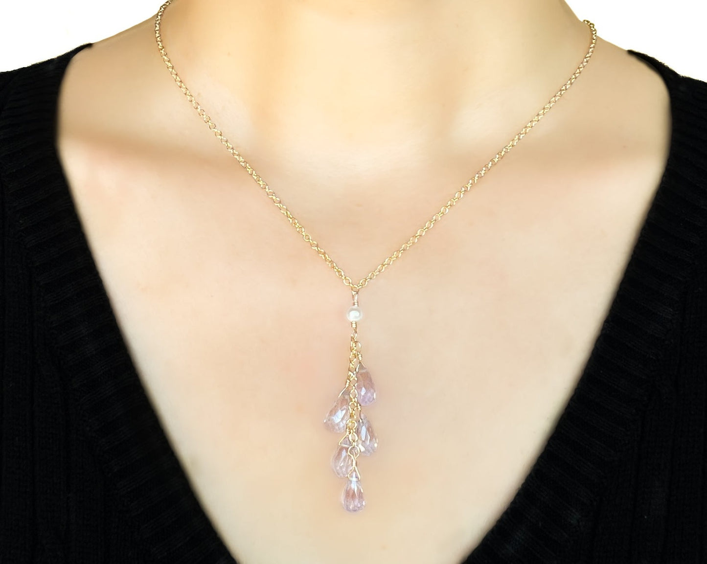 Pink Amethyst Briolette Cluster Necklace