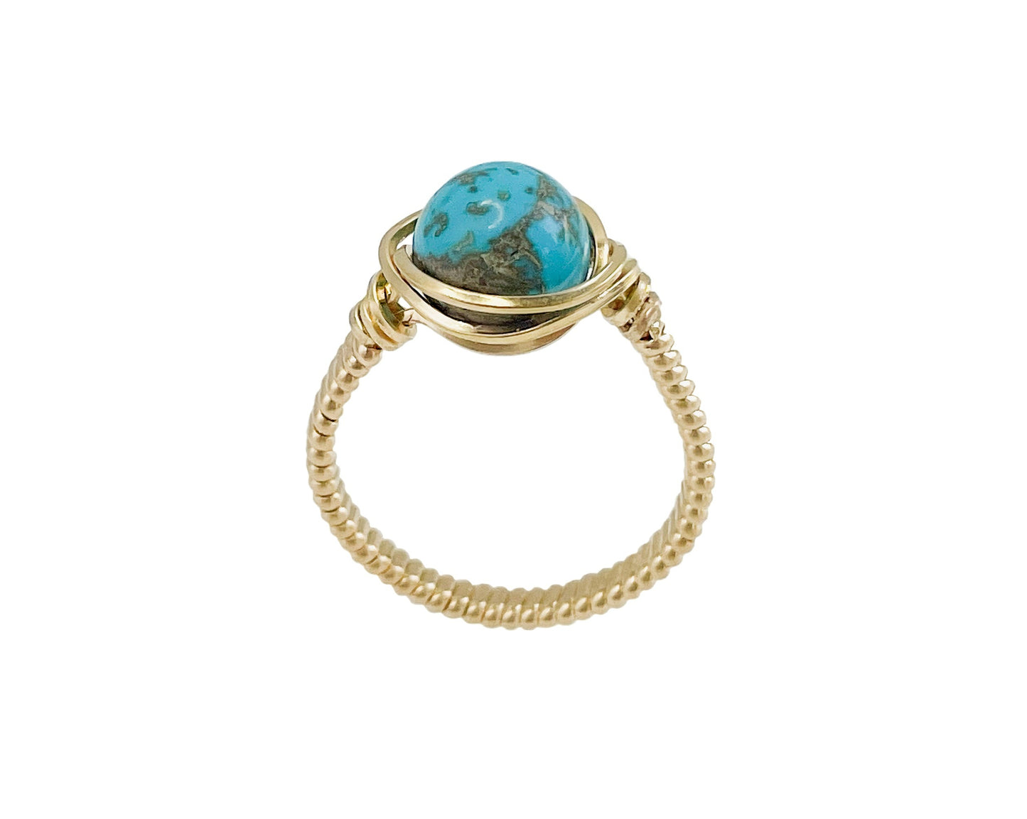 Turquoise Wire Wrapped Gold Ring