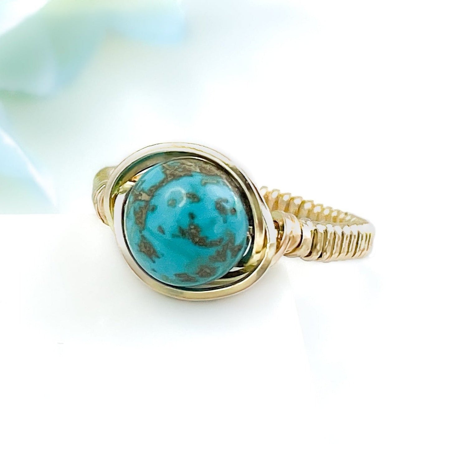 Turquoise Wire Wrapped Gold Ring