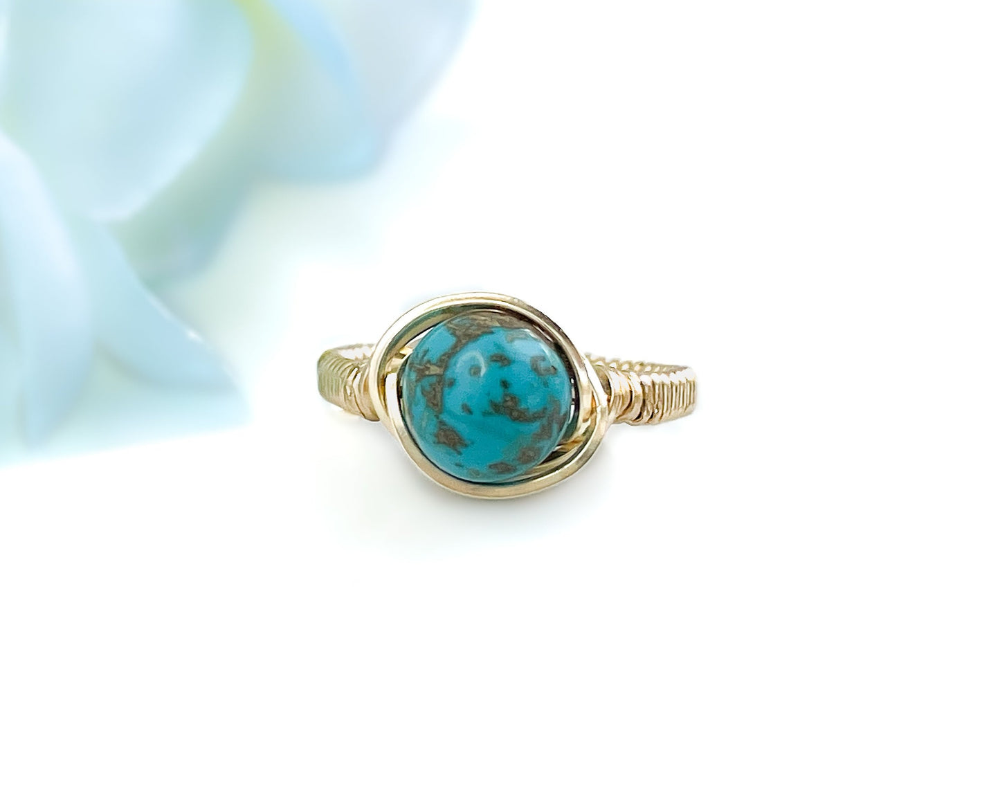 Turquoise Wire Wrapped Gold Ring