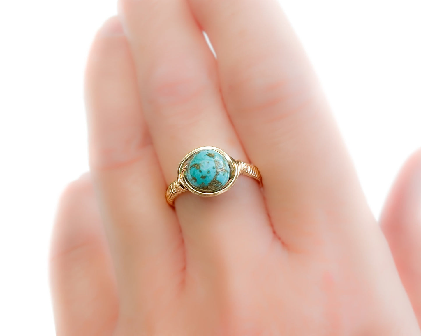 Turquoise Wire Wrapped Gold Ring