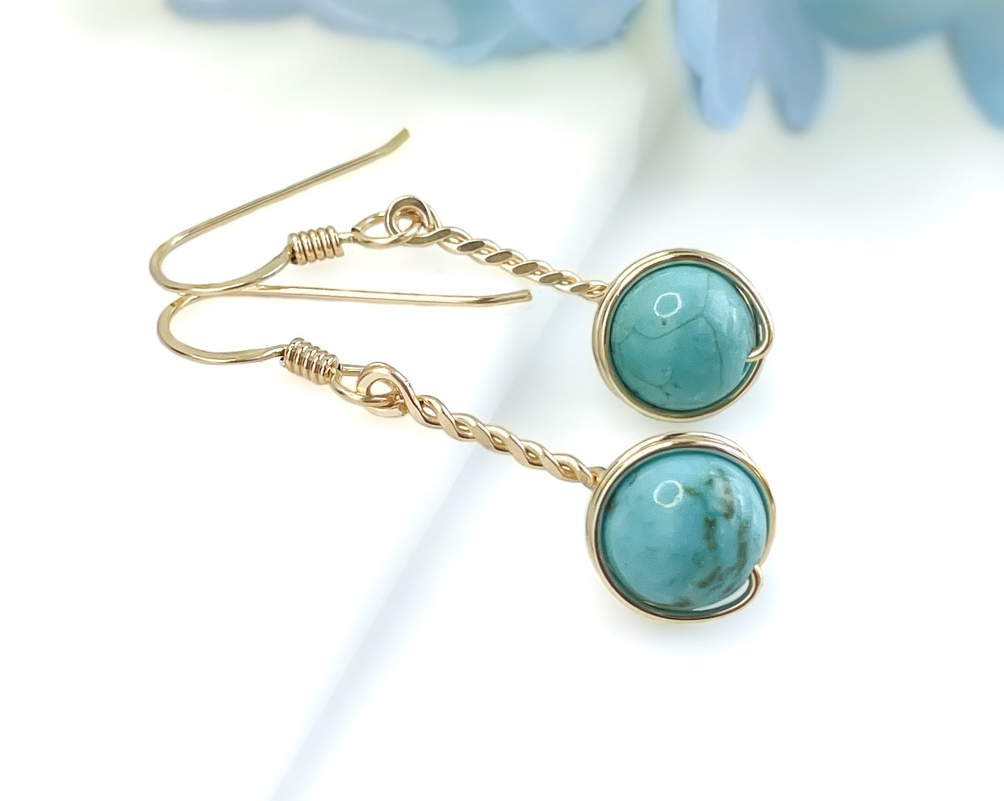 Turquoise Twisted Gold Earrings