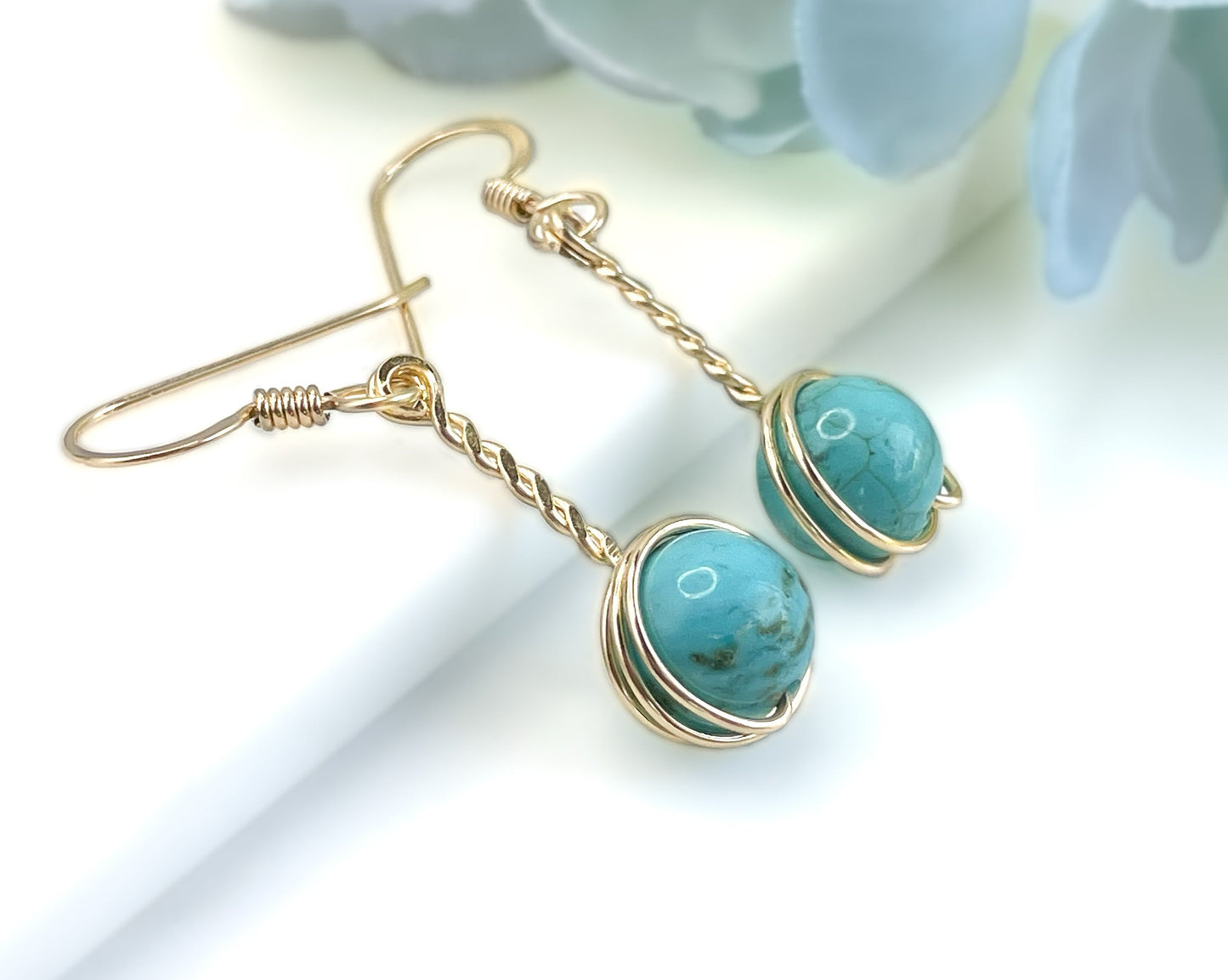 Turquoise Twisted Gold Earrings