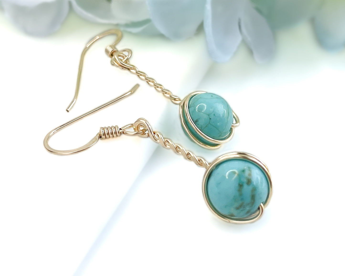 Turquoise Twisted Gold Earrings