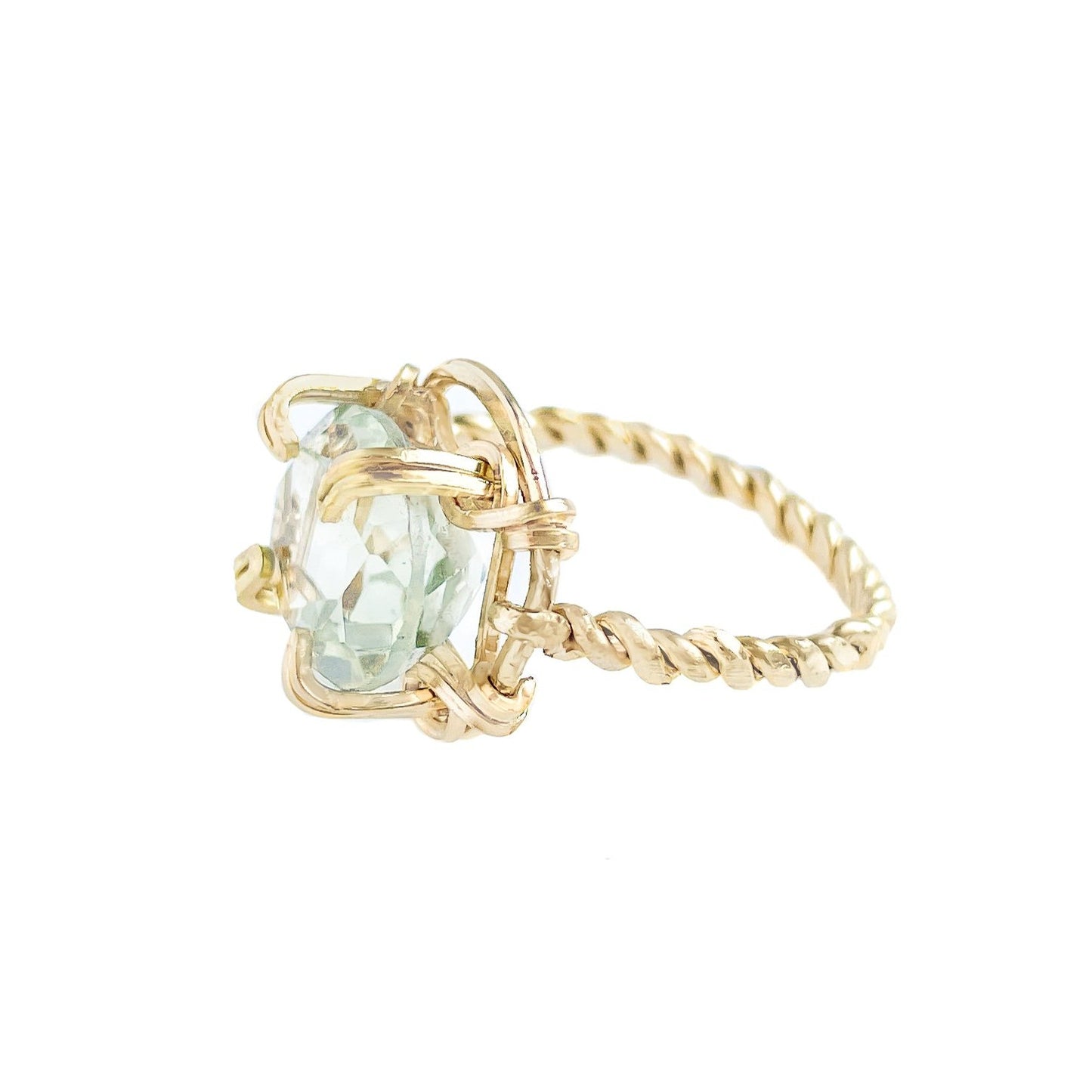 Green Amethyst Twisted Band Ring