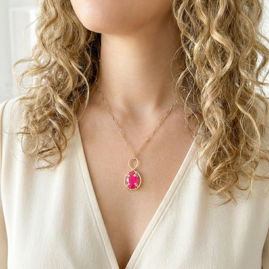Pink Chalcedony Pendant Necklace