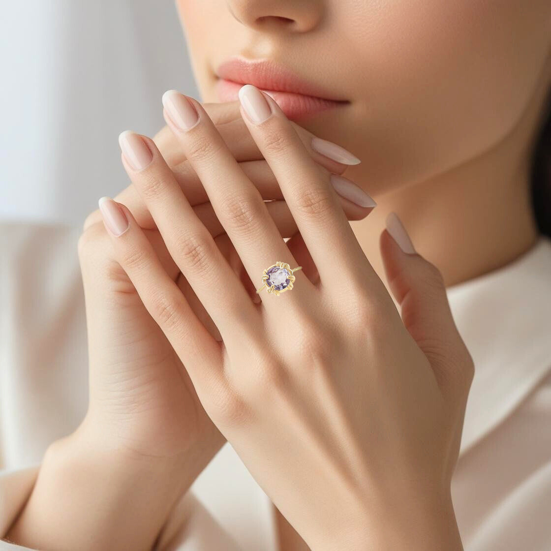 Purple Amethyst Thin Band Ring