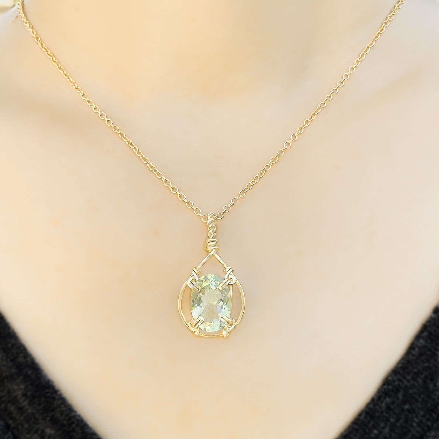 Green Amethyst Teardrop Pendant Necklace