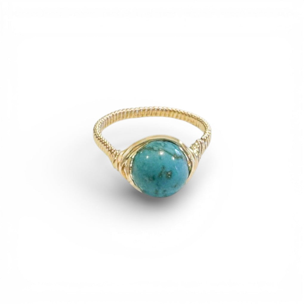 Turquoise Bead Wire Wrapped Gold Ring