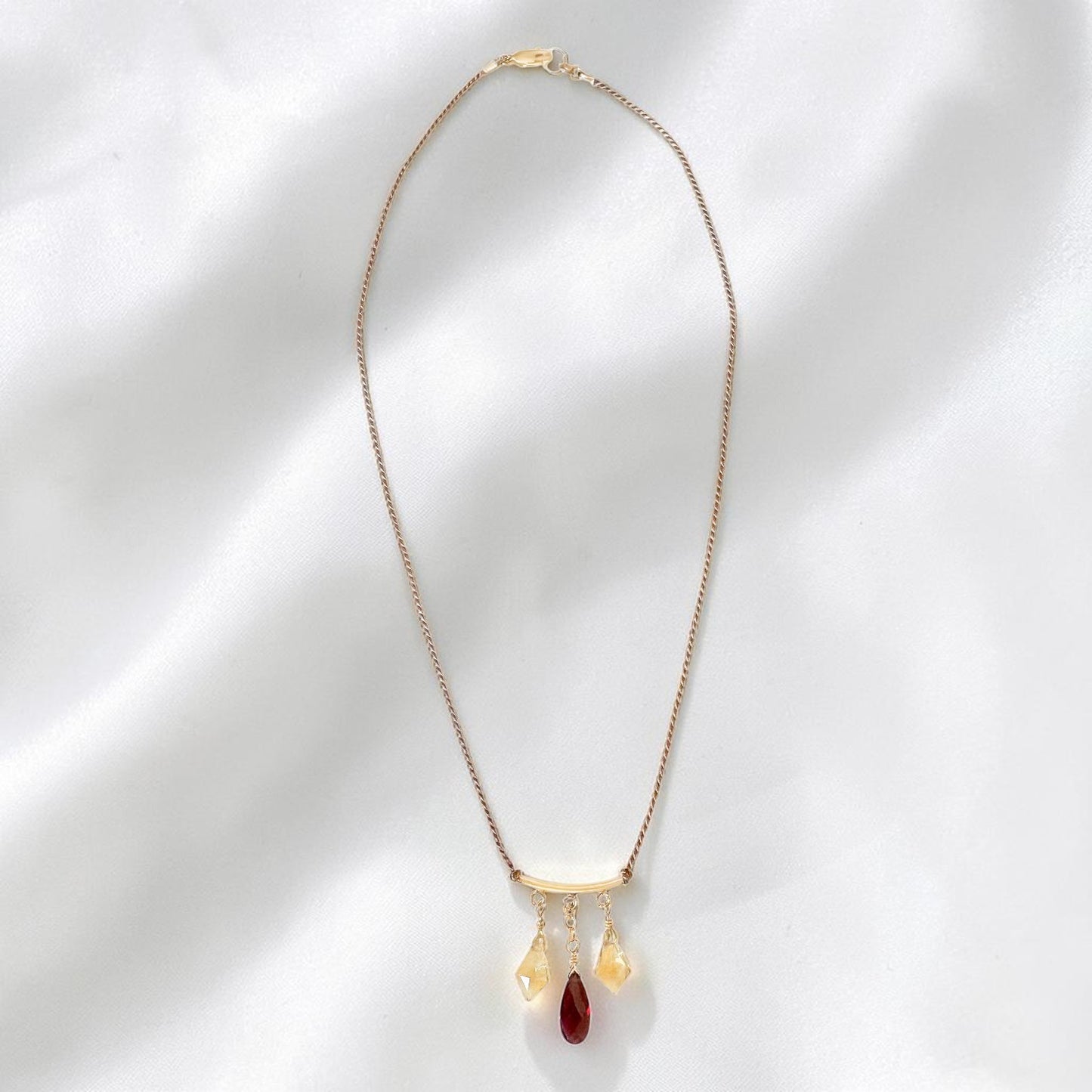 Garnet and Citrine Briolette Silk Cord Necklace