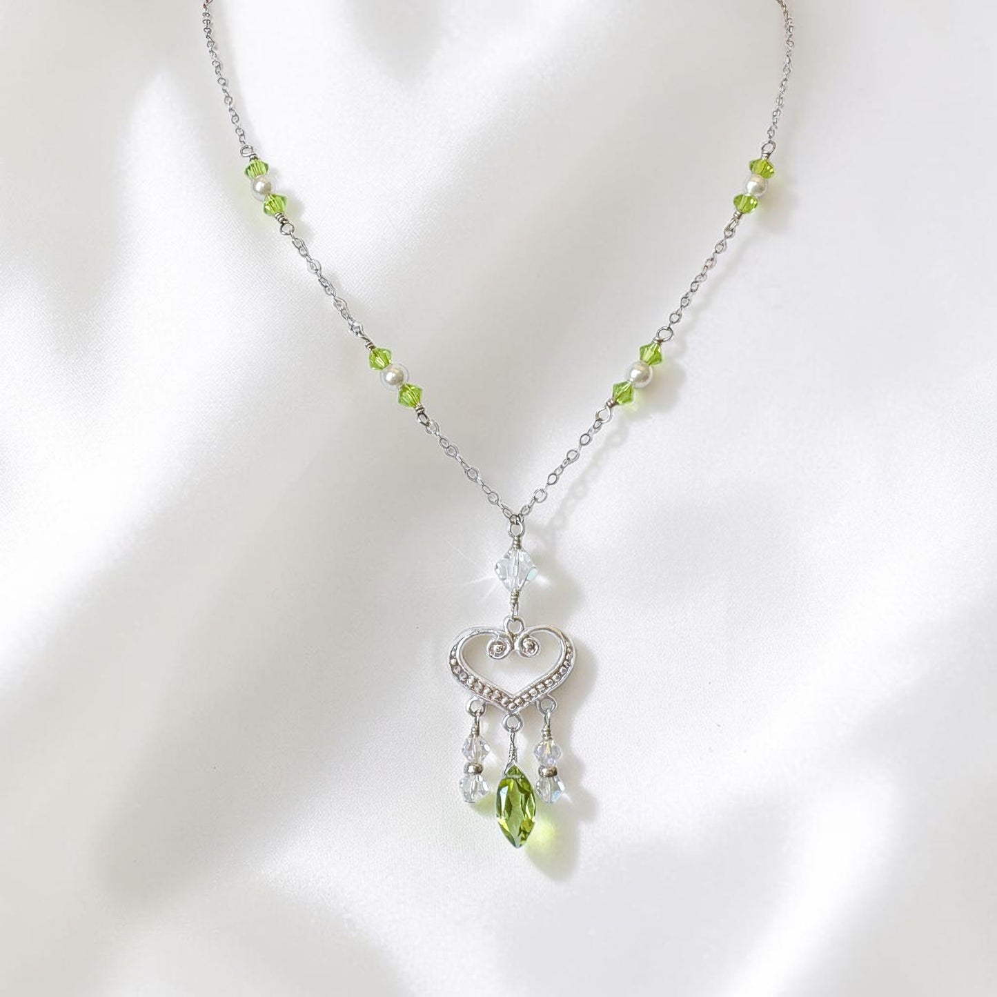Peridot Heart Chandelier Necklace