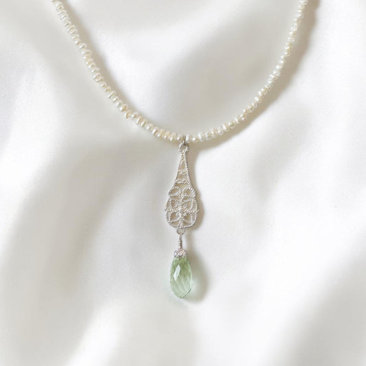 Green Amethyst Briolette Pearl Necklace